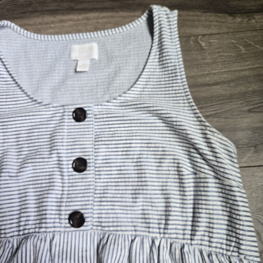 A Glow Maternity Dress Size M Medium Blue White Striped Sleeveless Pockets Comfy - Picture 2 of 9
